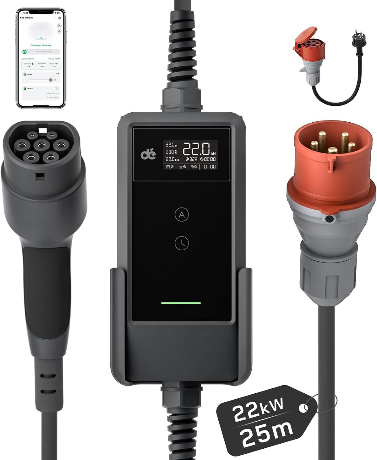 Estaciones de carga de dé, Estación de carga móvil/Wallbox 22kW Con App [3-fásico
