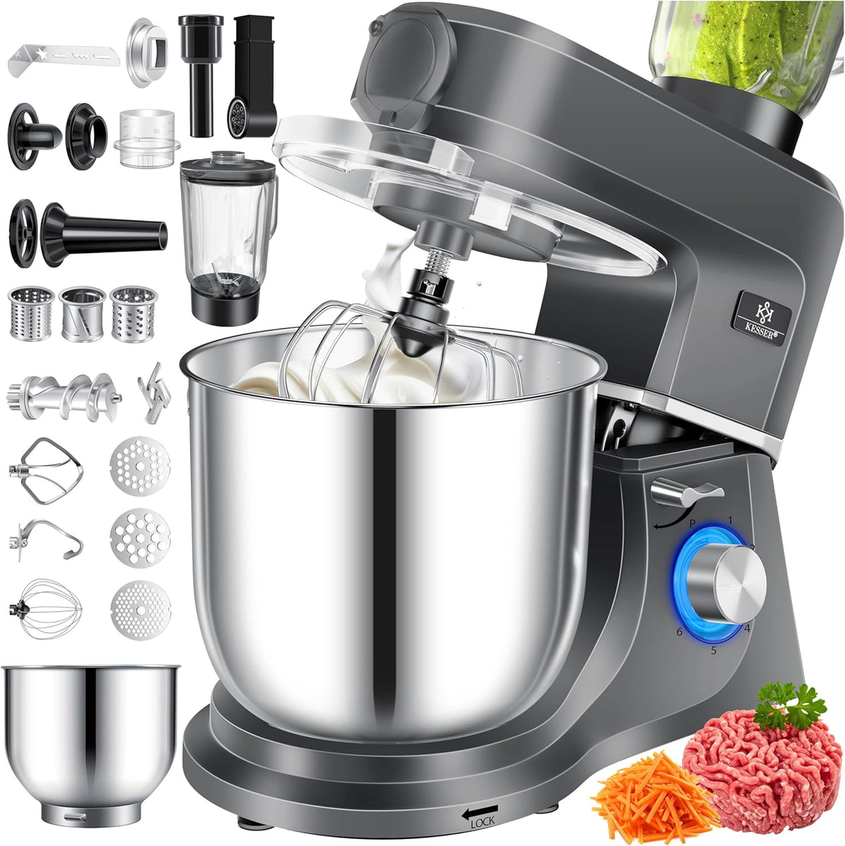 Batidoras amasadora ® 3 en 1 Robot de Cocina Universal K-KM 3000 con Picadora de Carne, Amasadora, Batidora Multifuncional de 5, 5L con Tazón y 3