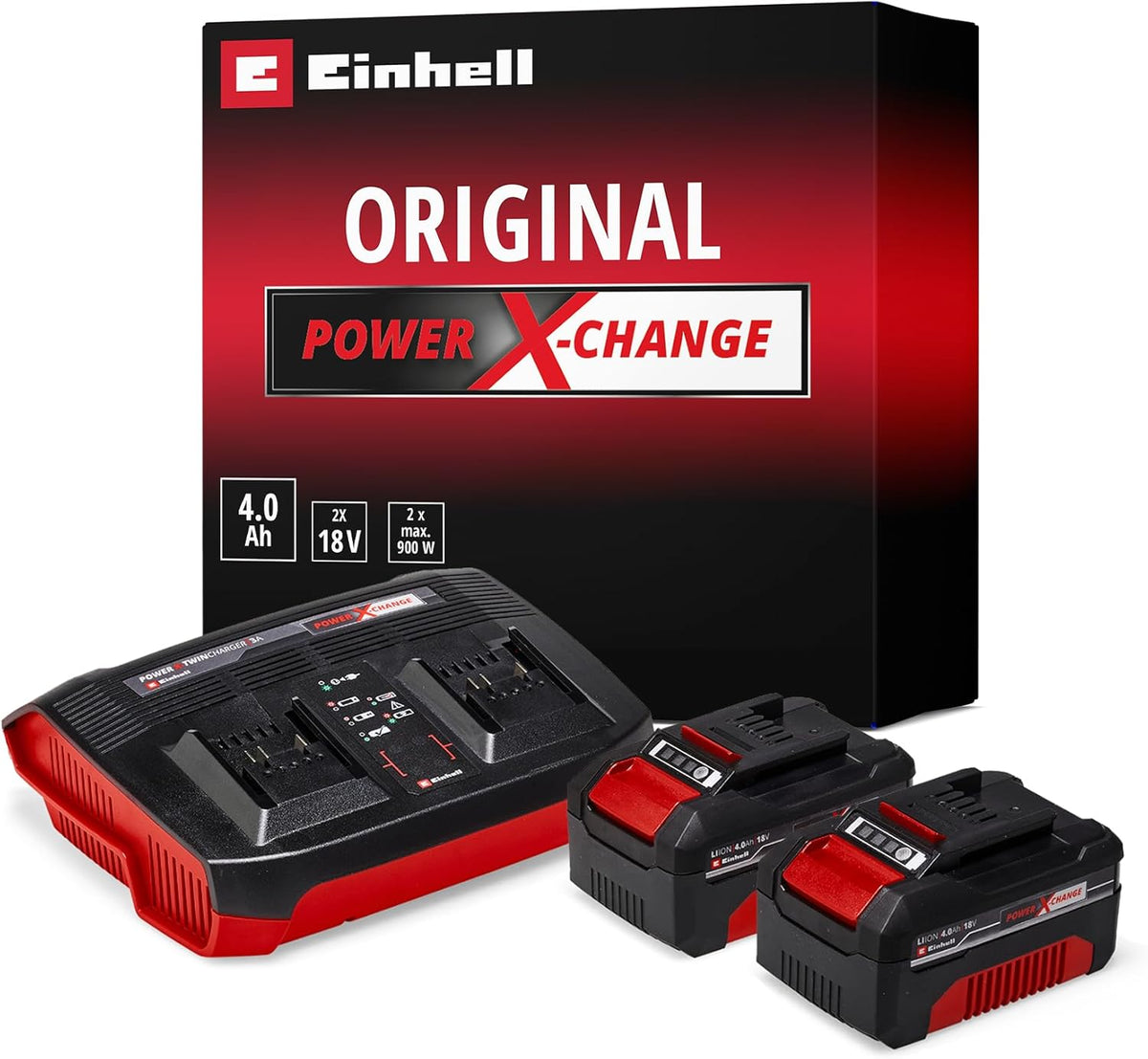 Cargador Einhell, Original Kit de Principiante PXC 2X 4, 0 Ah y Cargador Doble de 3 A