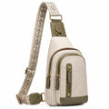 Bolso bandolera 17 x 8 x 31 cm de piel sintética beige y verde con correa estampada ajustable