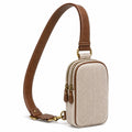 Bolso bandolera 12 x 6 x 20 cm de tejido beige y poliuretano marrón con doble cremallera