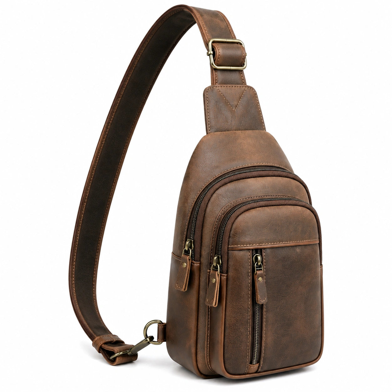 Bolso bandolera pequeño 18 x 8 x 32 cm de piel sintética marrón con compartimentos y correa ajustable