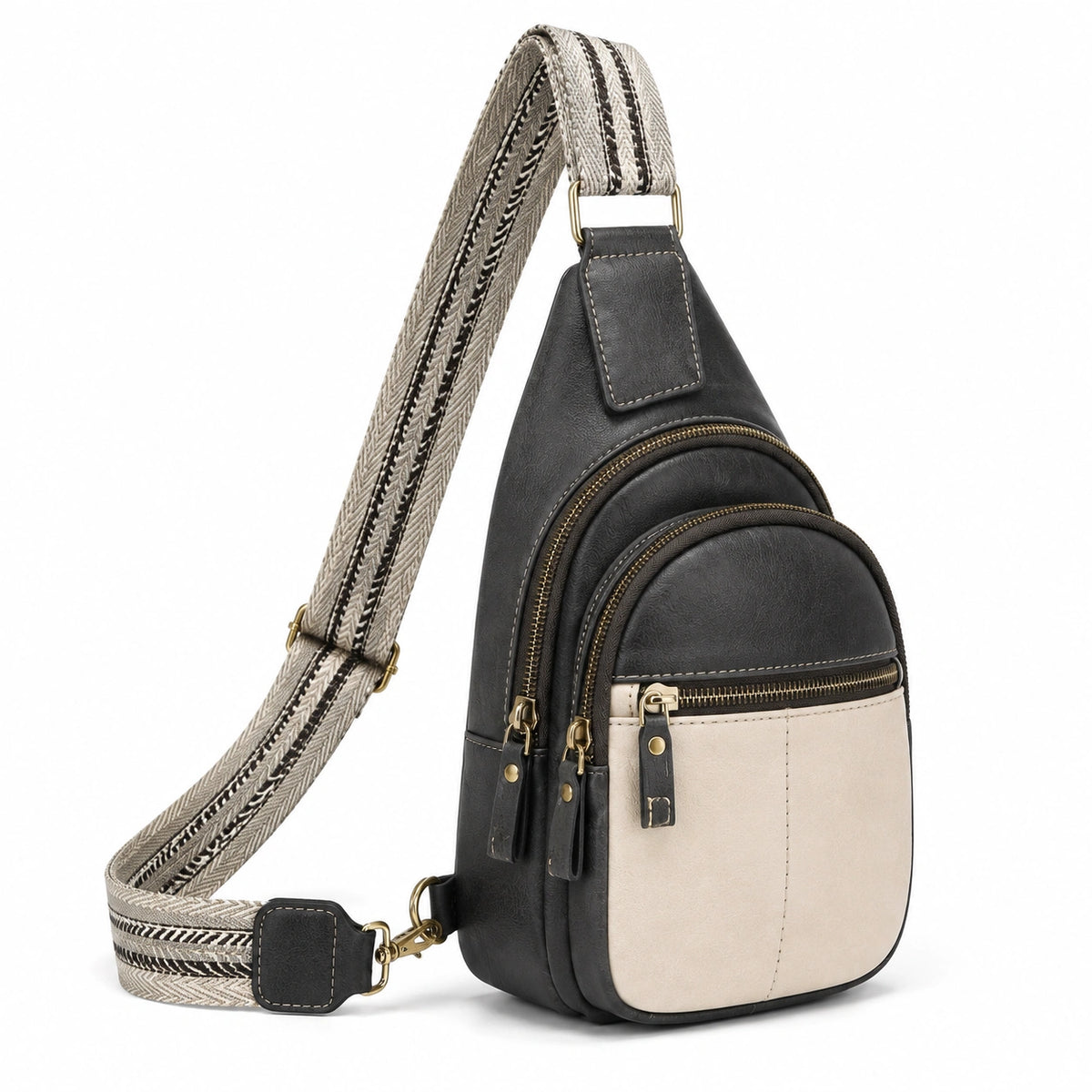 Bolso bandolera 18 x 8 x 30 cm de material sintético negro/beige con correa ajustable estilo casual