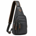 Bandolera 32 cm de cuero sintético negro/marrón con múltiples bolsillos y correa ajustable