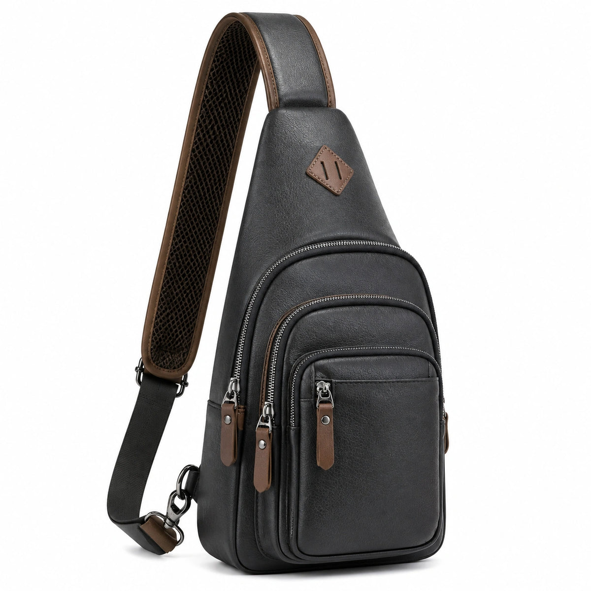 Bandolera 32 cm de cuero sintético negro/marrón con múltiples bolsillos y correa ajustable