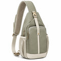 Mochila bandolera 20 x 10 x 34 cm de tejido sintético verde salvia y beige con bolsillos para uso diario