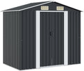 Cobertizos de almacenamiento QUAHEAS, Cobertizo de jardín antracita de acero galvanizado de 204 x 132 x 186 cm con puerta corredera, 4 orificios de