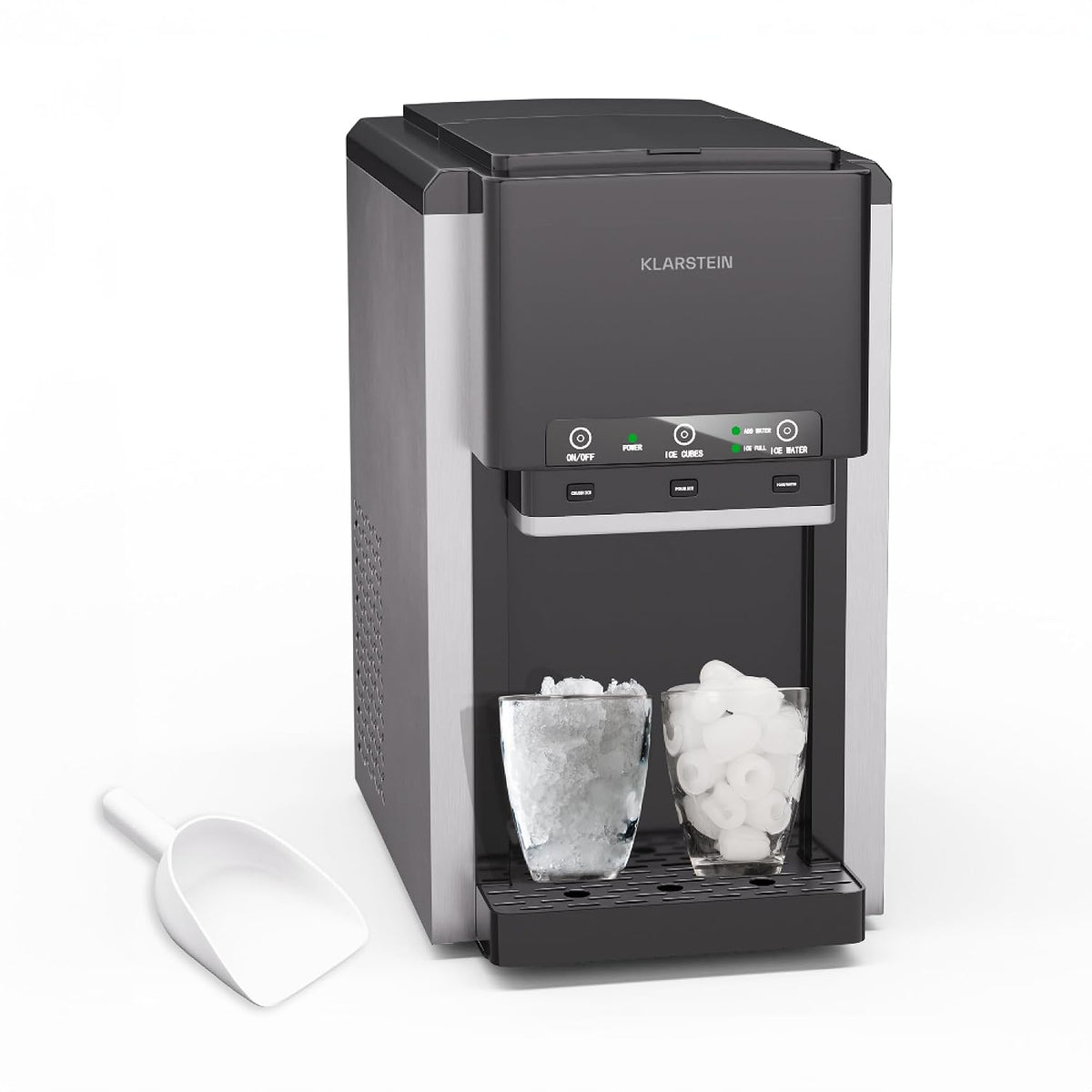 KLARSTEIN Máquinas para hacer hielo, ArcticBlend 3en1 máquina de hielo, 20 kg/24h, hielo en bala y picado, dispensador de agua, depósito 6l, conexión