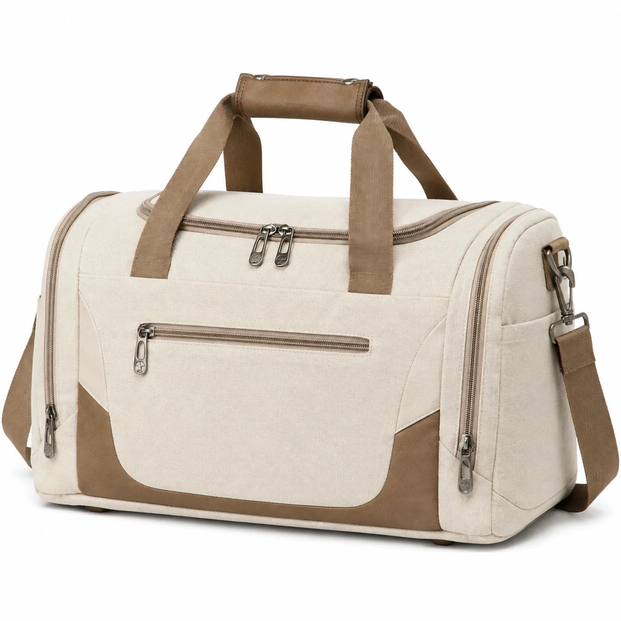 Bolsa de viaje 50 x 25 x 30 cm de tejido beige y marrón con compartimentos y correa ajustable