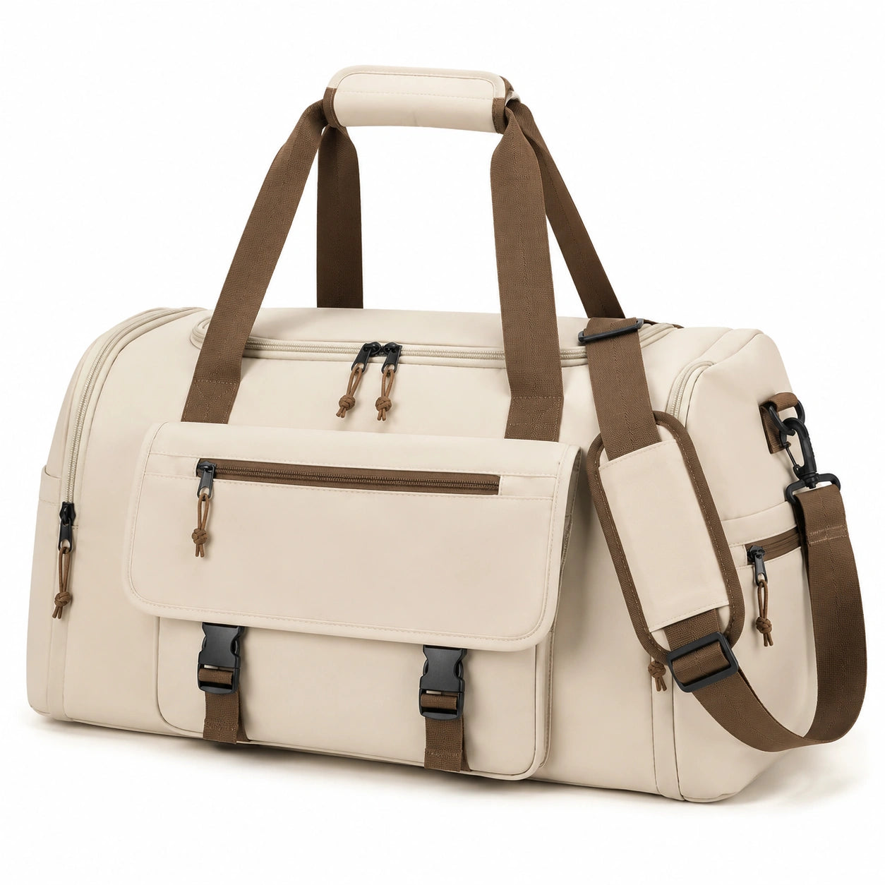 Bolsa de viaje 50 cm de piel sintética beige con correa ajustable