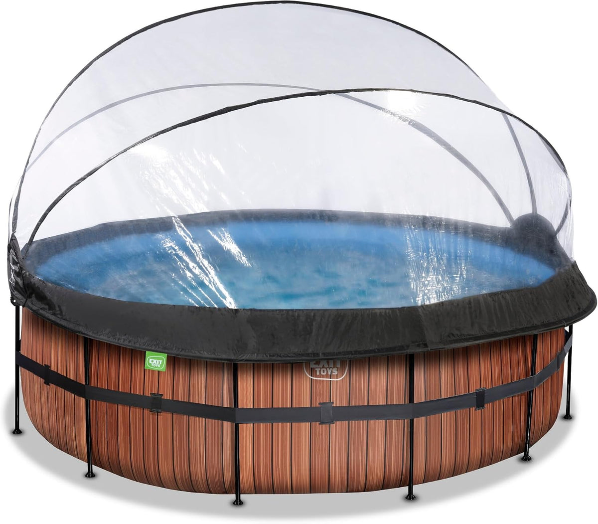 EXIT Piscinas desmontabl, Toys Wood Pool con Cubierta Multifuncional - ø427x122cm - Piscina de Marco Redondo con Bomba de Filtro de Arena y Escalera