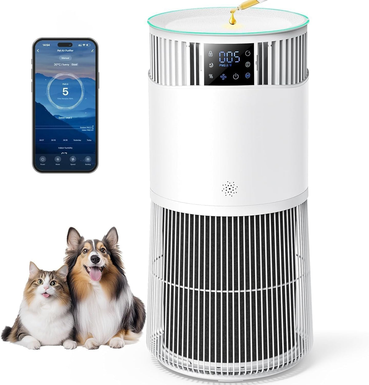 Purificadores de aire Vozascly, P2 Purificador de Aire Inteligente para Mascotas con Filtro HEPA, Purificador con control por APP, elimina el 99, 98%