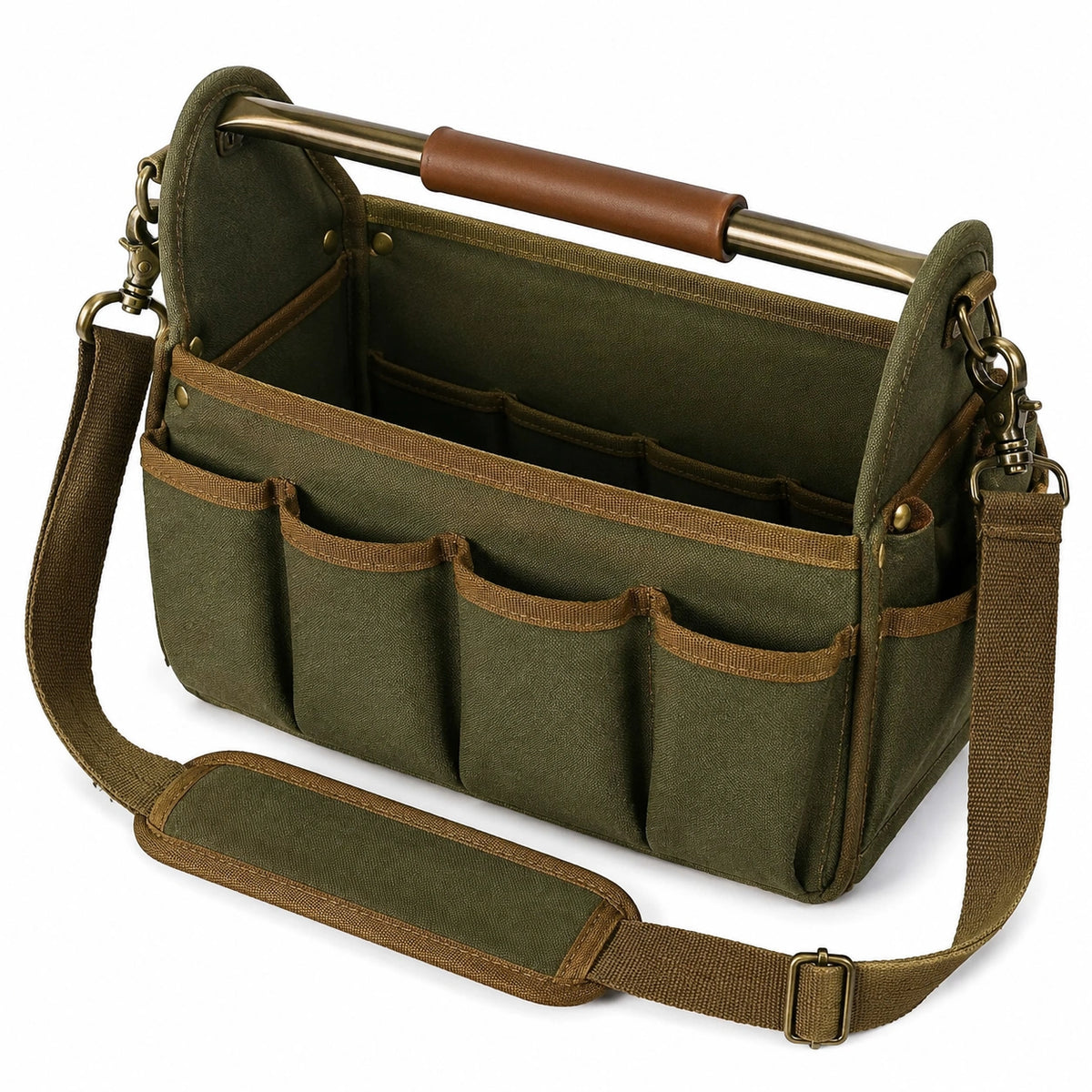 Bolsa organizadora 35 x 18 x 25 cm de lona verde con bandolera ajustable para herramientas estilo utilitario