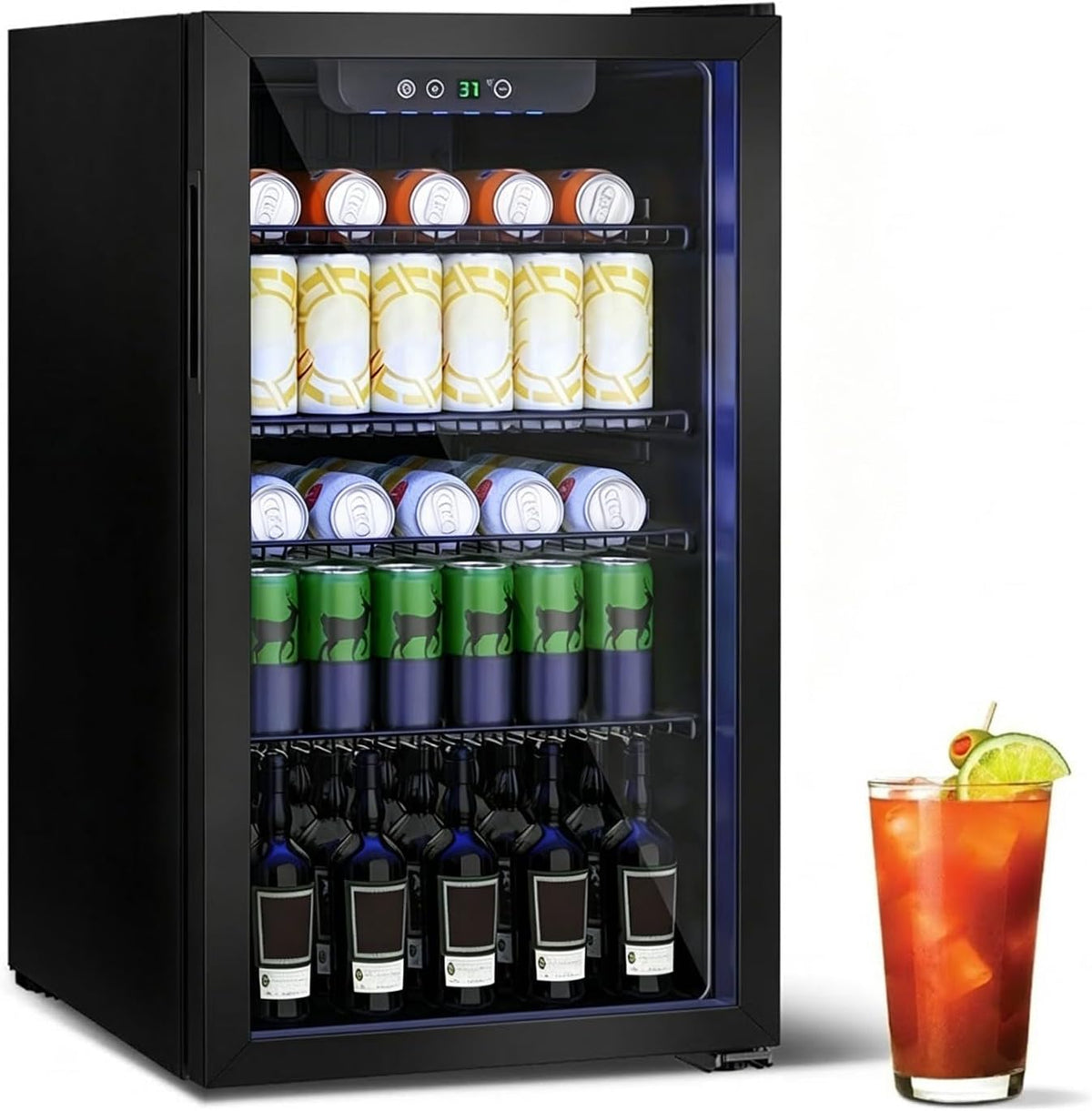 Frigoríficos para bebida Mini refrigerador de 80L, refrigerador independiente para bebidas con capacidad para 115 latas puerta de transparante para