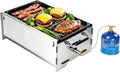 Parrillas de propano de GFTIME, Barbacoa de gas portátil, barbacoa de camping, funcionamiento de gas y carbón vegetal, incluye placa de hierro fundido