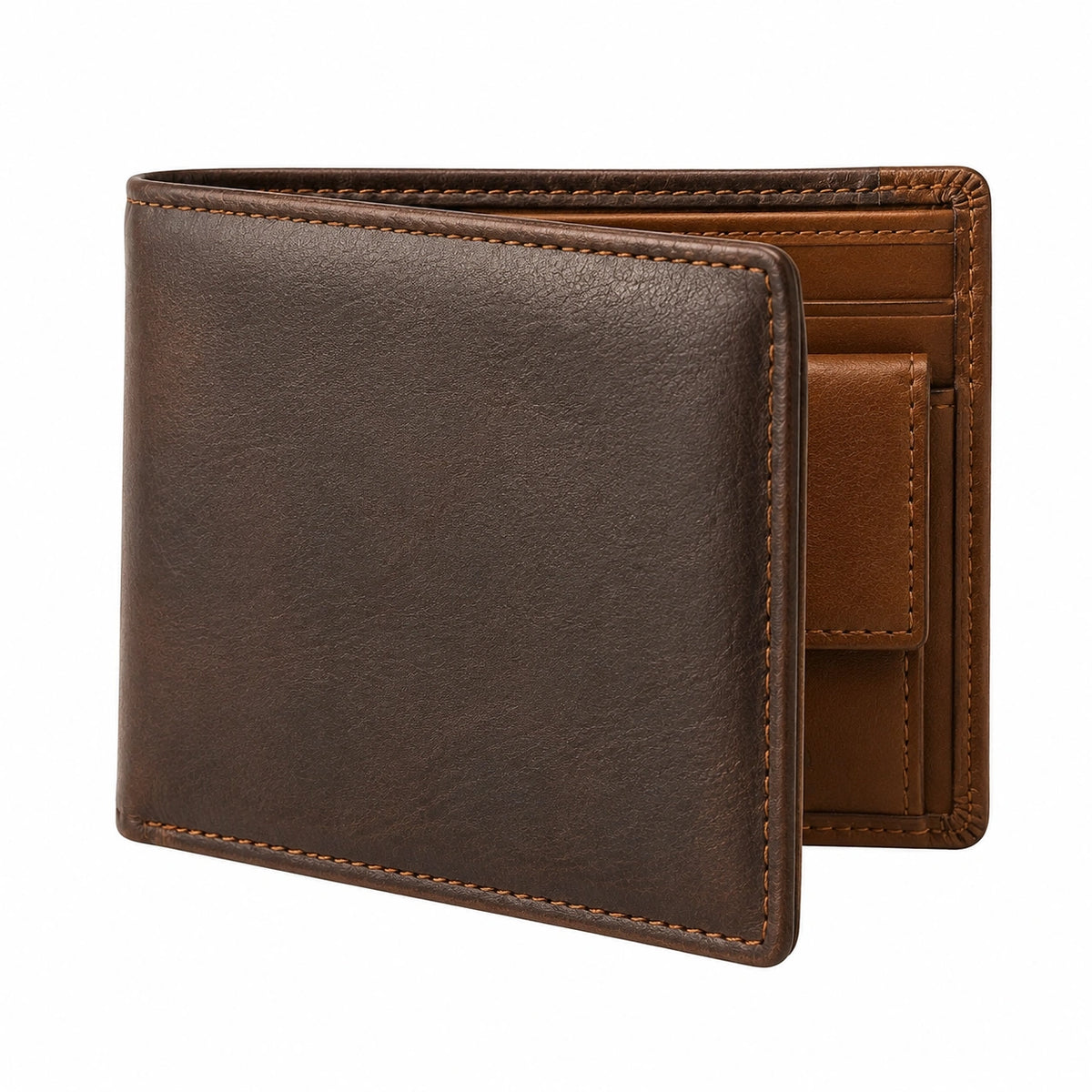 Cartera plegable de cuero 12 x 9.5 x 2 cm marrón oscuro - diseño compacto para tarjetas y billetes