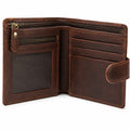 Cartera de cuero marrón 12 x 10 x 3 cm con cremallera y tarjetero