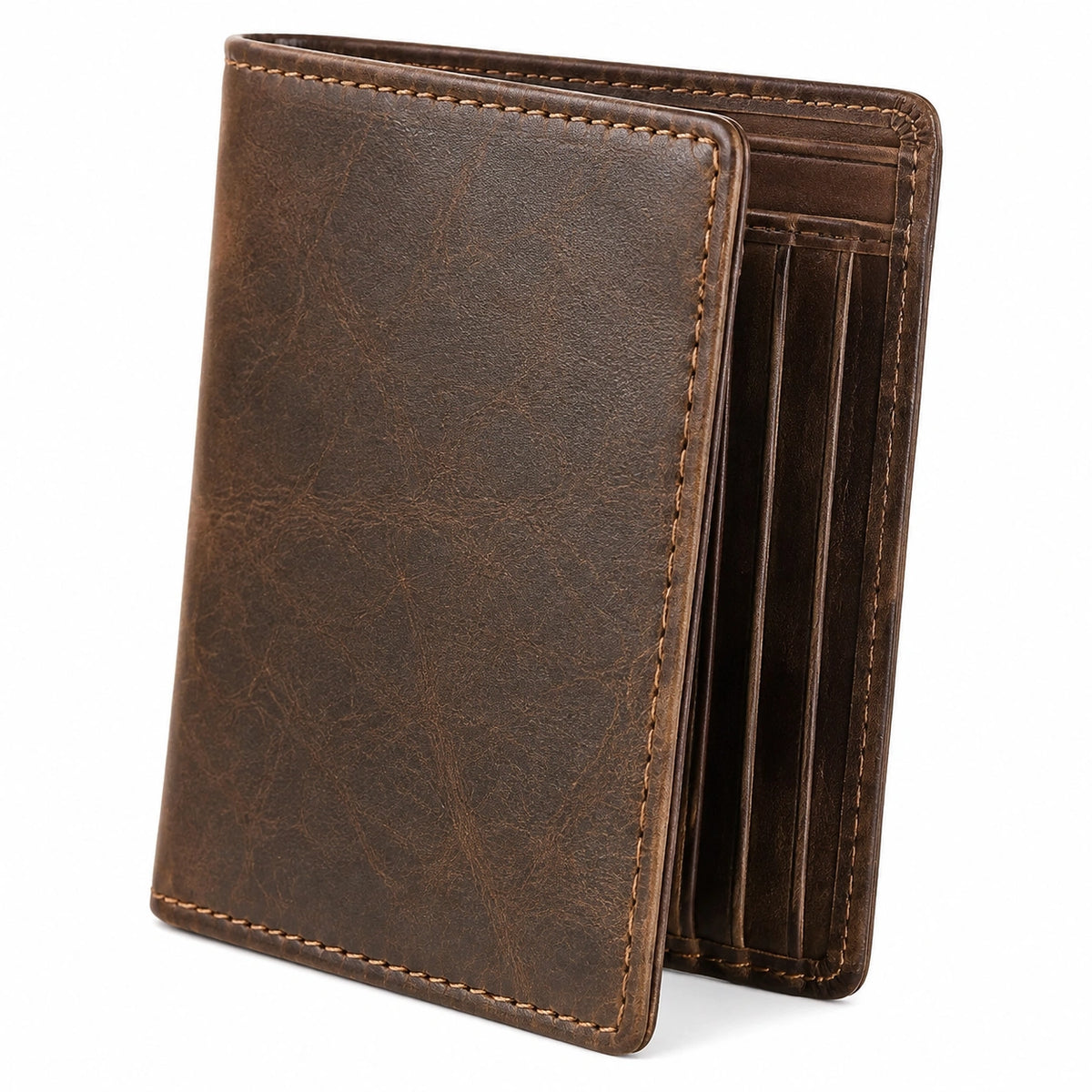 Cartera billetera 11 x 9 cm de cuero marrón plegable para tarjetas