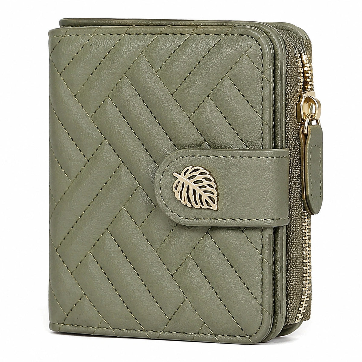 Cartera 12 x 10 x 3 cm de piel sintética verde acolchada con cremallera
