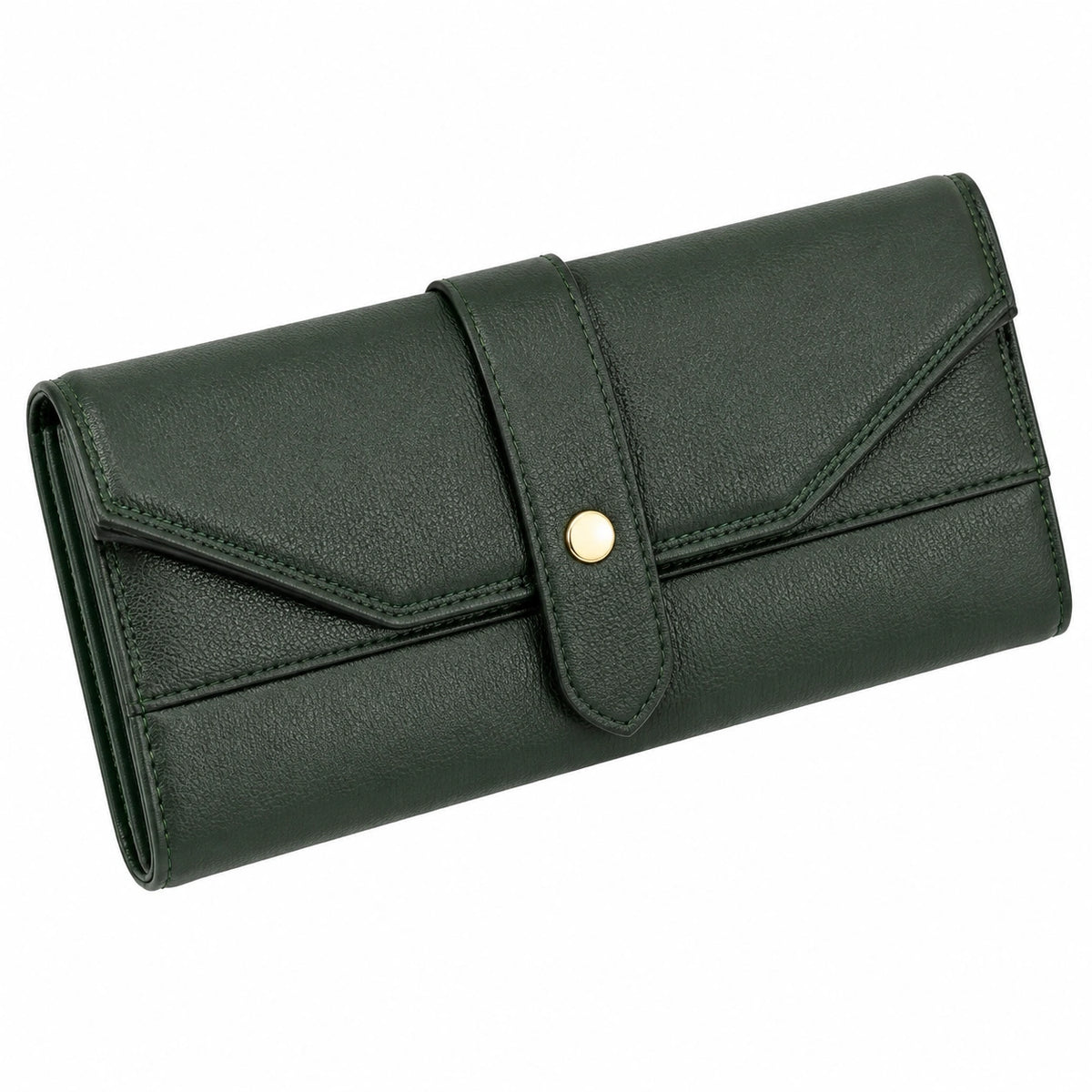 Cartera larga 19 x 10 x 3 cm de material sintético verde - plegable con broche