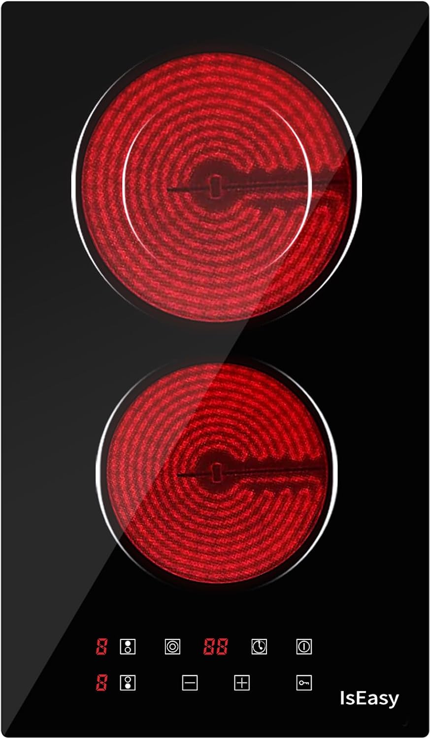 Placa de cocina de IsEasy, Encimera Vitrocerámica Dominó Integrada, 2 zonas Encimera vitroceramica, de un solo círculo, necesaria para la cocina