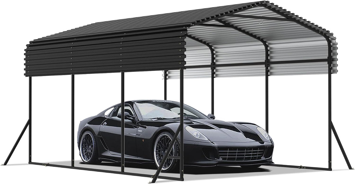 Cochera Garaje de metal para campaña, toldo de alto rendimiento con base reforzada, techo de acero y marco de metal, para exteriores, para coches