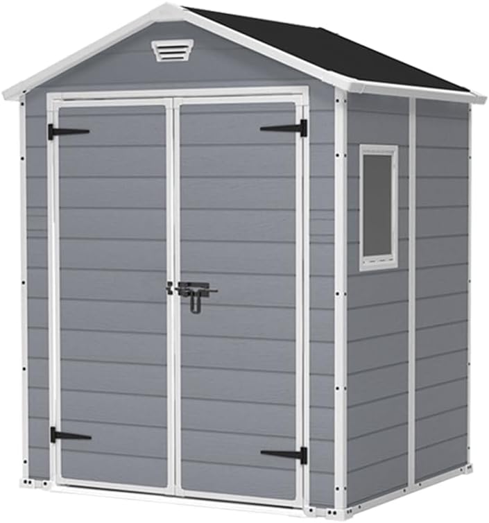 Cobertizos de almacenamiento Keter, Manor 6X5 - Caseta de jardín, 185x152x226 cm y 2, 5m2, Suelo, Sistema de ventilación, Puerta y Ventana, Resistente