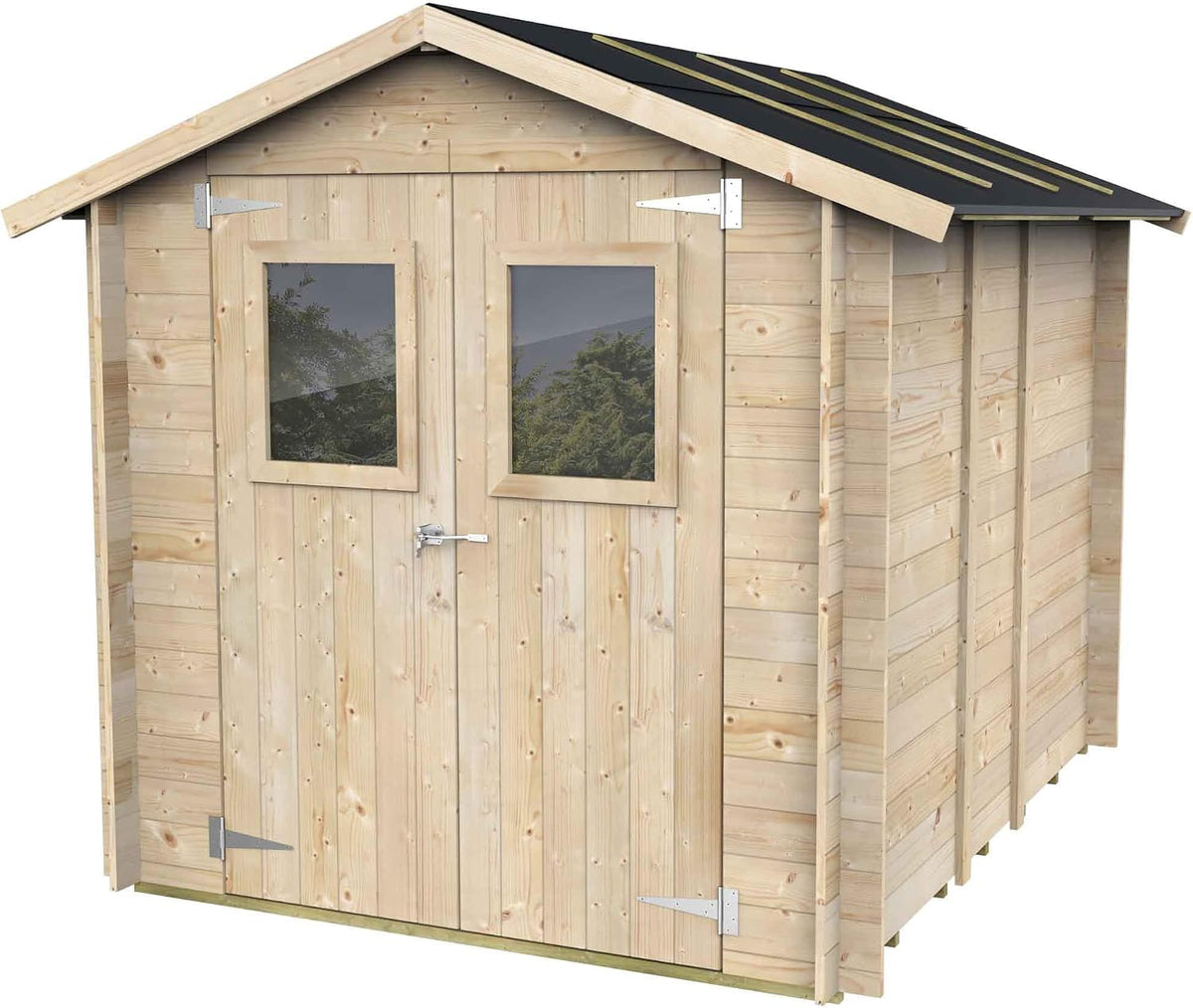 OSB3 de MAESTRO FERRETERO, cobertizos de almacenamiento, Caseta de Jardín Bh19 Hobby 198x248 de Madera de Abeto Natural 19 mm con Puerta Doble con