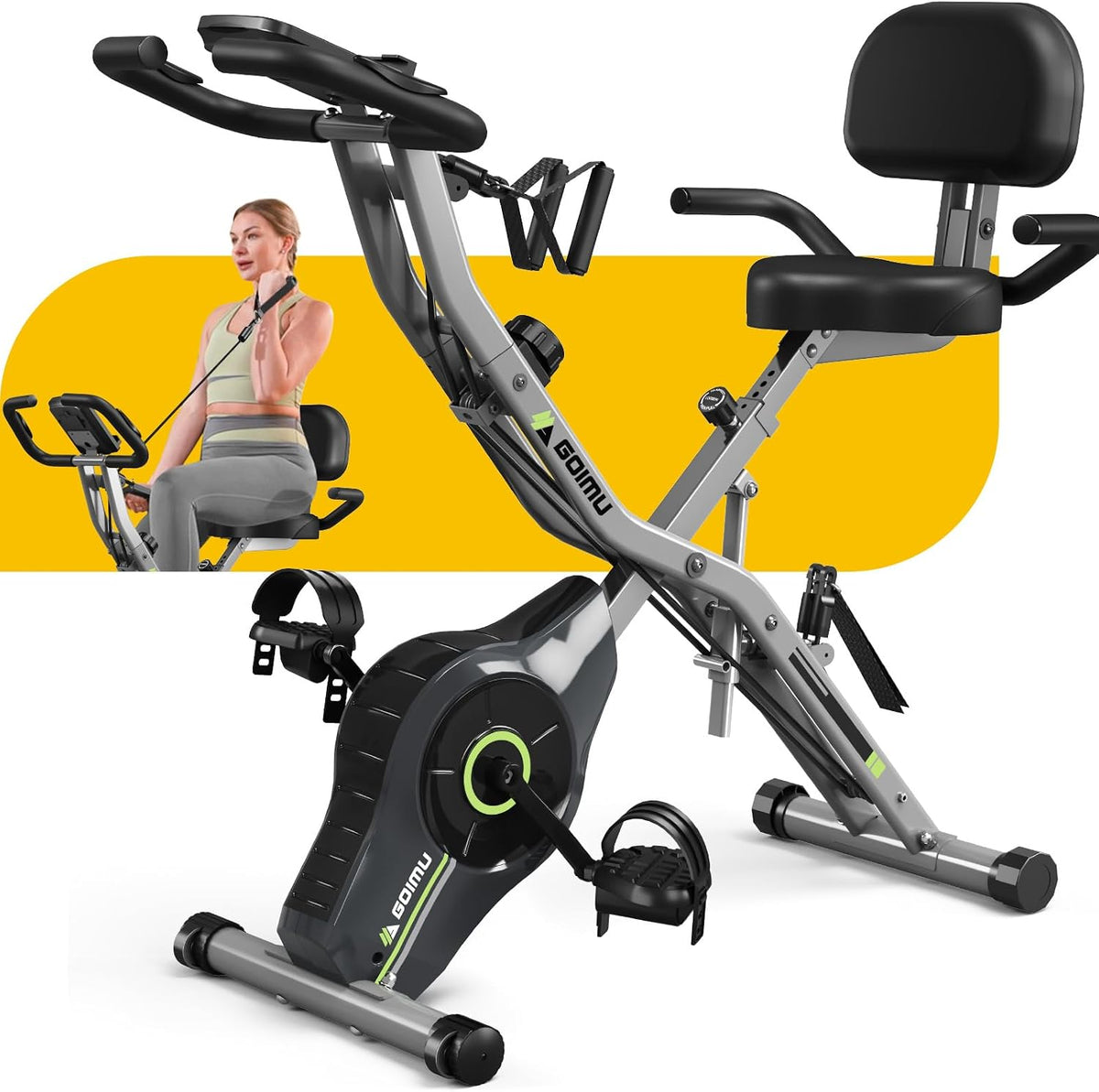 Goimu Bicicletas estáticas y de spinning, Bicicleta estática, bicicleta estática plegable 5 en 1 para personas mayores, resistencia magnética