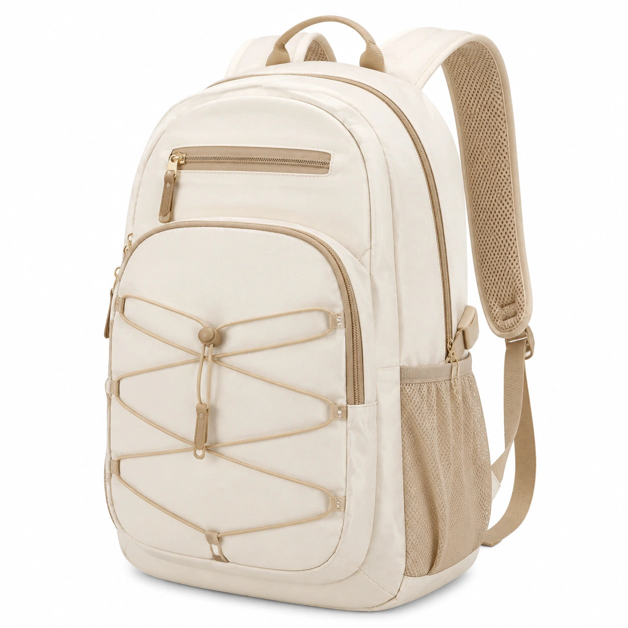 Mochila 30 x 18 x 45 cm de tejido sintético beige para uso diario con compartimentos múltiples