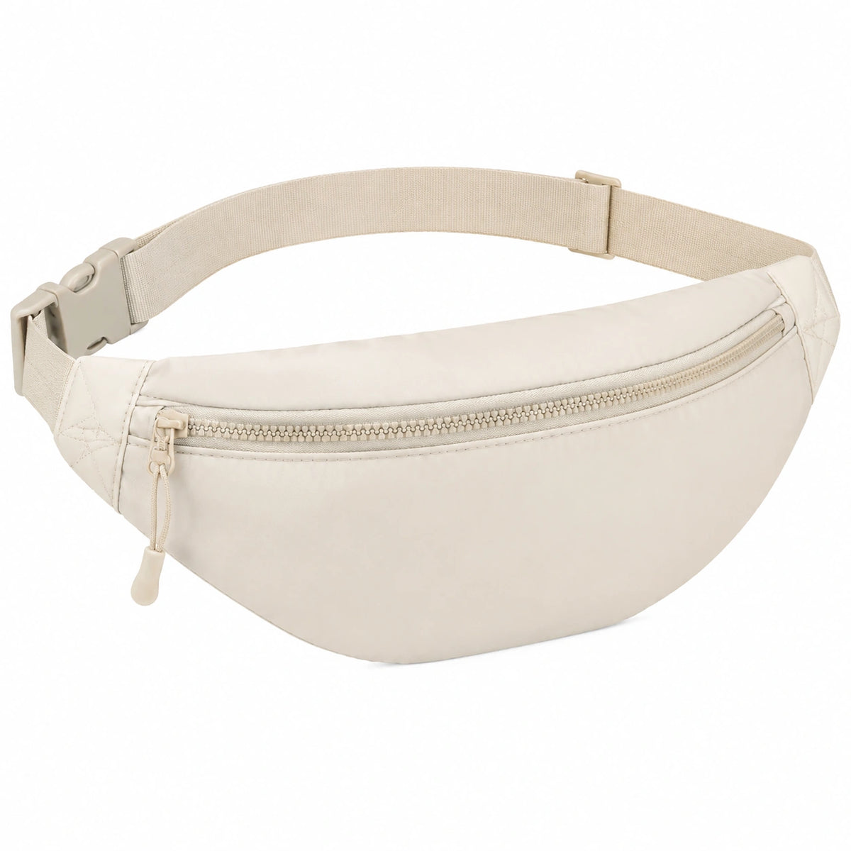 Riñonera 30 x 8 x 15 cm de tejido sintético beige con cremallera y correa ajustable