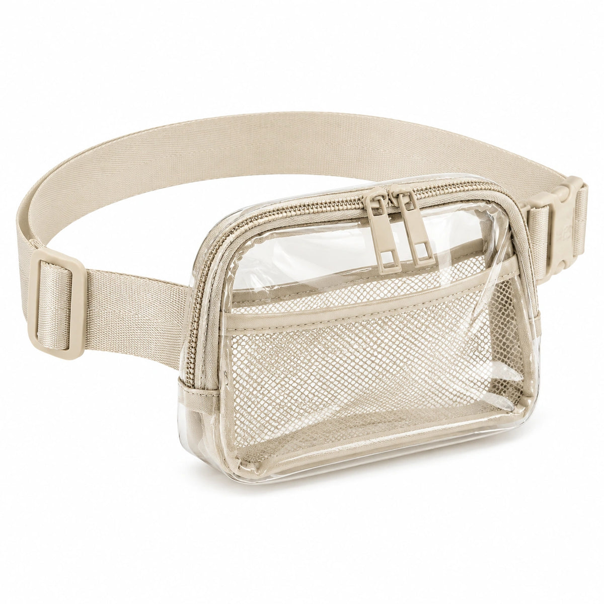 Riñonera transparente 20 x 6 x 14 cm de PVC beige con correa ajustable