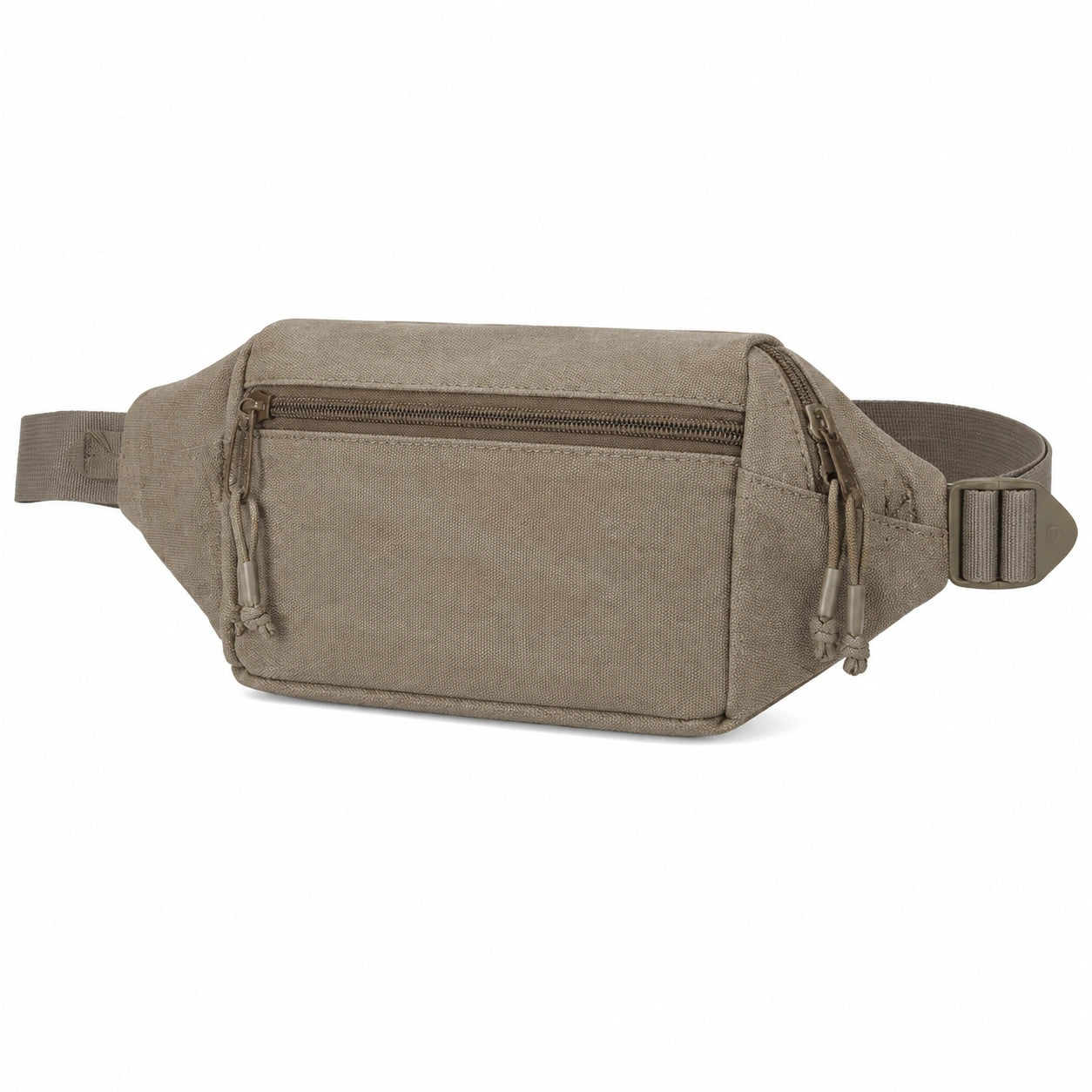 Riñonera compacta de tejido beige con cremallera para uso diario