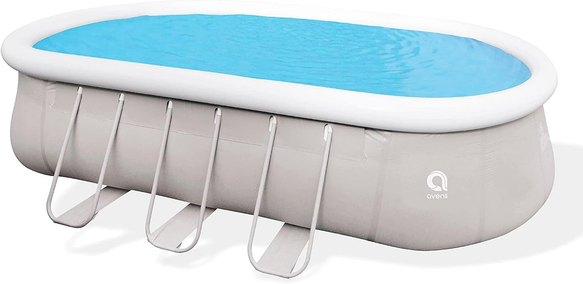 17023EU de AVENLI, piscinas hinchabl, Piscina Autoportante Ovale con Struttura, Grigia, 610 x 360 x122 cm, 610x360x122 cm