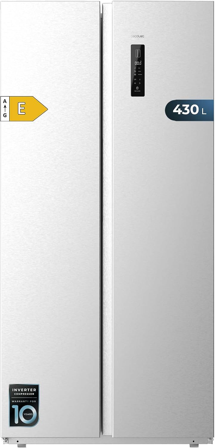 Frigorífico combi de Cecotec, Frigorífico Americano 2 Puertas Bolero CoolMarket SBS 430 Inox E. Side by Side de 430 L, Altura 176 cm y 84 cm Ancho