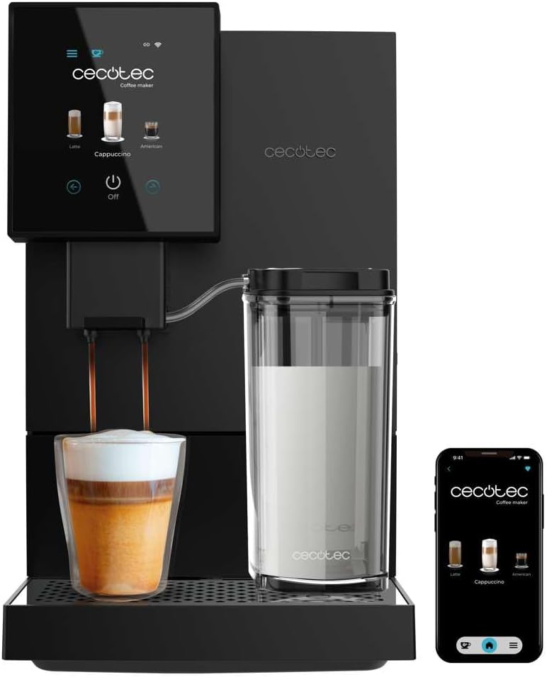 Cafetera automática de Cecotec, Cafetera Superautomática Compacta con Wifi Cremmaet Compactccino Connected. 1350W, 19 Bares, Pantalla TFT y APP
