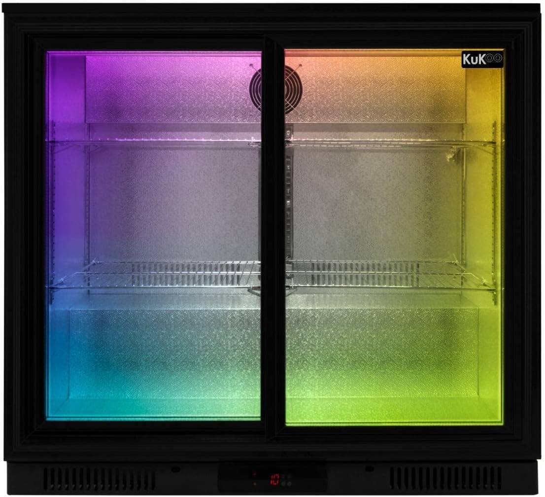 KuKoo Mini frigorífico, Expositor de Bebidas 208L con Puertas Correderas y LED