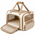 Transportín para mascotas 45 x 28 x 30 cm de tela beige con malla y bolsillos - plegable y ventilado