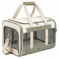 Transportín para mascotas 50 x 30 x 30 cm de tela beige y verde con malla transpirable plegable