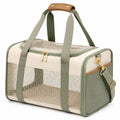 Transportín para mascotas 45 x 28 x 30 cm de tejido beige y verde con malla ventilada