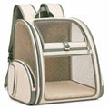 Mochila transportadora para mascotas 42 x 30 x 45 cm de tejido y malla beige/verde con ventilación