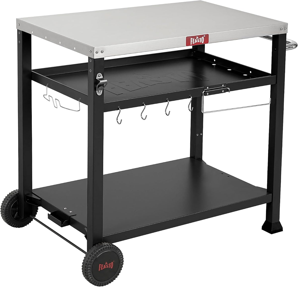Carros de servicio Feasto, Mesa de Parrilla de 3 estantes para Exteriores, Mesa de Horno de Pizza para Exterior, Carrito de Parrilla móvil con Ruedas