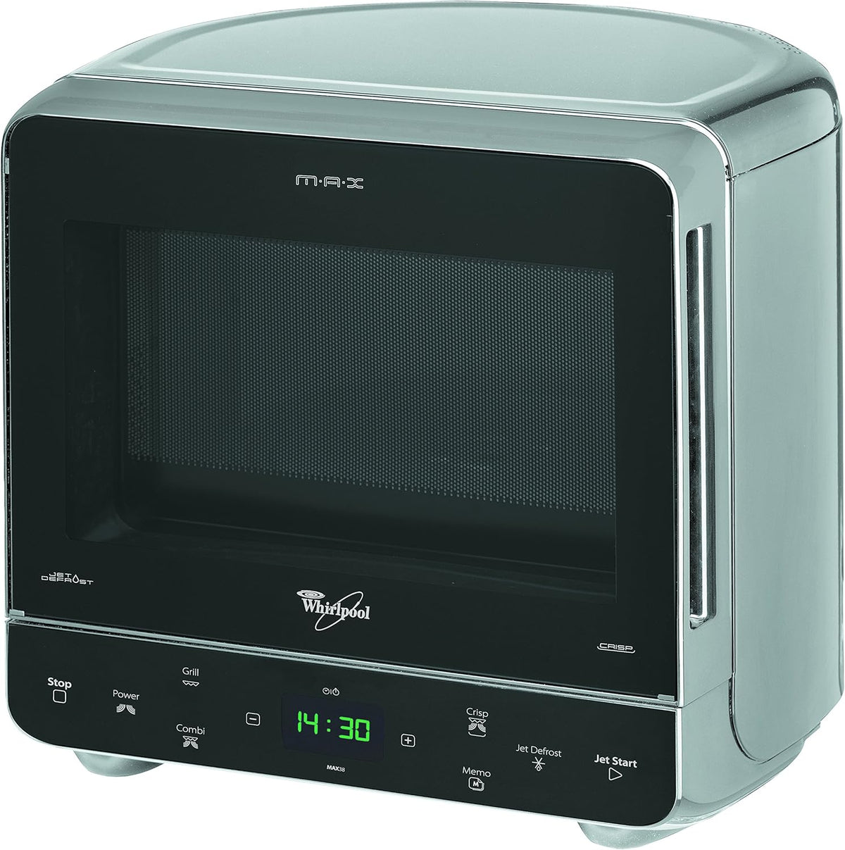 Whirlpool Microondas sencillo, MAX 38 SL - Horno microondas (13 L, 700 W, función Jet Start, sistema 3D), color plateado