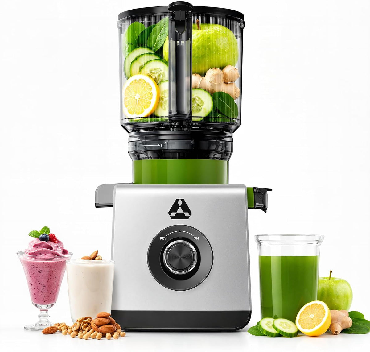 AAOBOSI Licuadoras Single Auger, Extractor de Zumos, Slow Juicer con Boca XL de 165MM, Motor de 600W