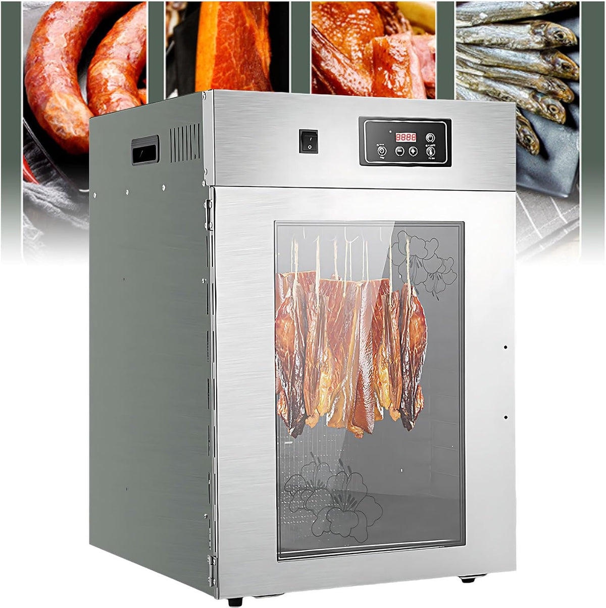 Deshidratador UPLTOE, De Alimentos Y Armario De Secado De Acero Inoxidable Para Biltong, 800 W, Con 14 Ganchos Para Colgar Y Control Inteligente LED