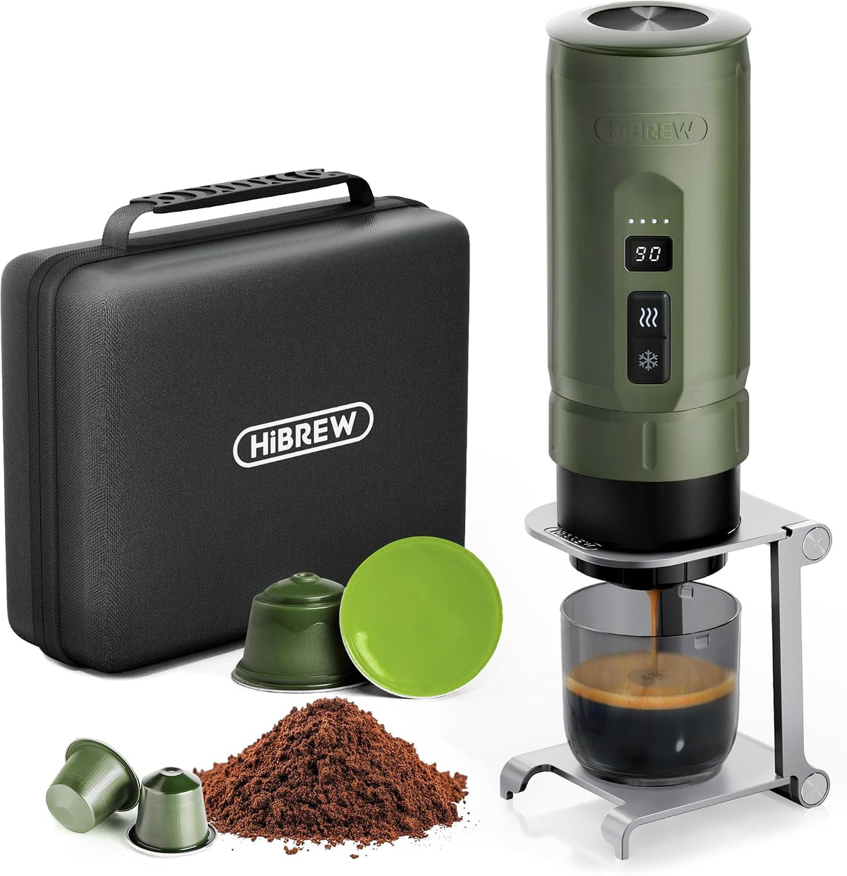 HIBREW Cafeteras individual, H4C Explorer - Cafetera espresso eléctrica portátil, recargable por USB-C para cápsulas de café y café molido, compacta