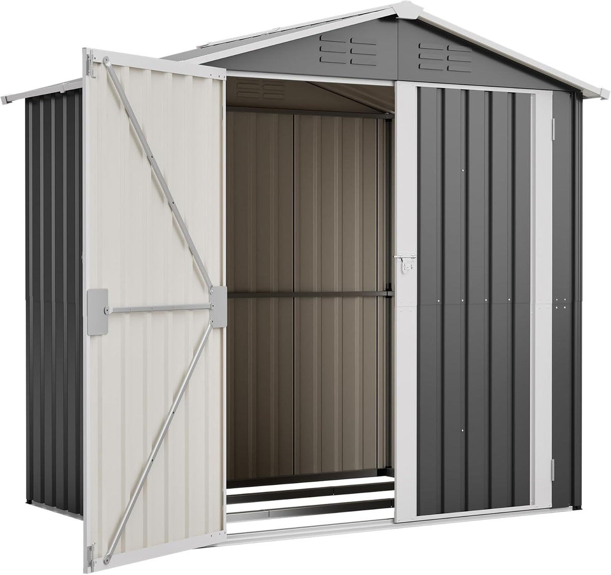 Comfyu Cobertizos de almacenamiento, Cobertizo de metal para herramientas de 142 x 185 cm con base y ventilación