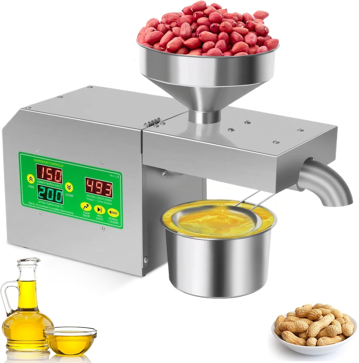 Exprimidores eléctrico Zertylre, Prensa de aceite automática, 820 W, prensa de aceite de acero inoxidable, temperatura ajustable de 40 a 240 °C