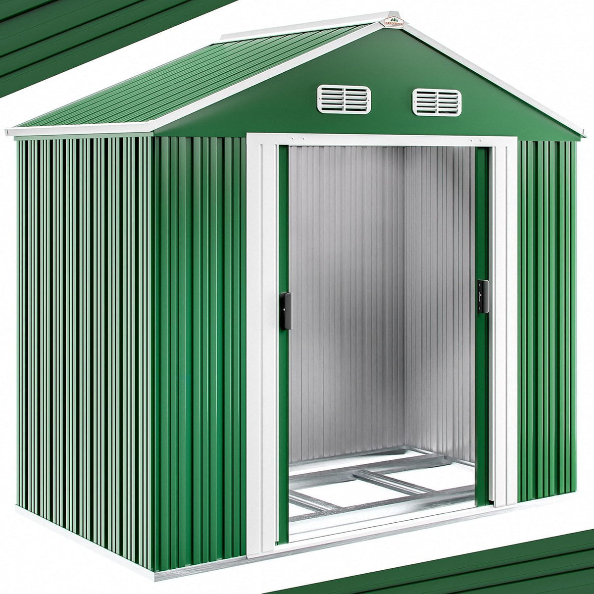 Gardebruk Cobertizos de almacenamiento, Caseta de Jardín Exterior 2m² con Base Acero Galvanizado Verde