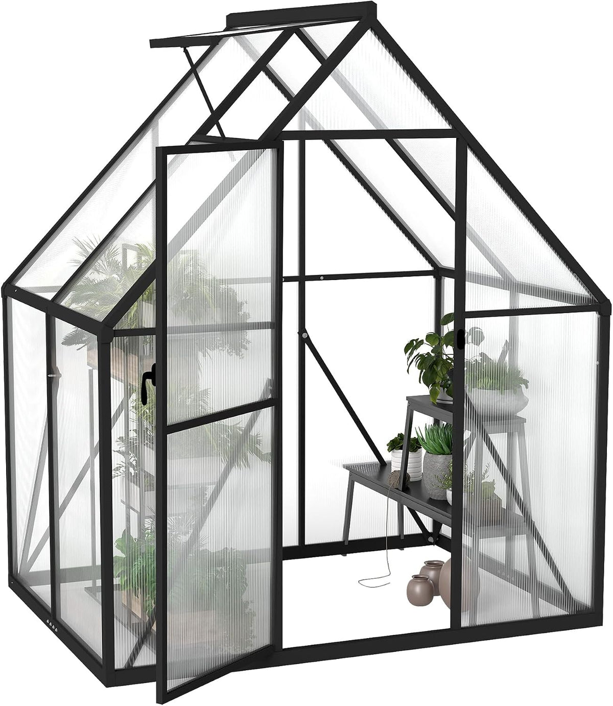 Invernadero YRHome, de aluminio de alta calidad, 125 x 180 x 195 cm, 2, 25 m², con base reforzada, claraboya, puerta, resistente a la intemperie y a